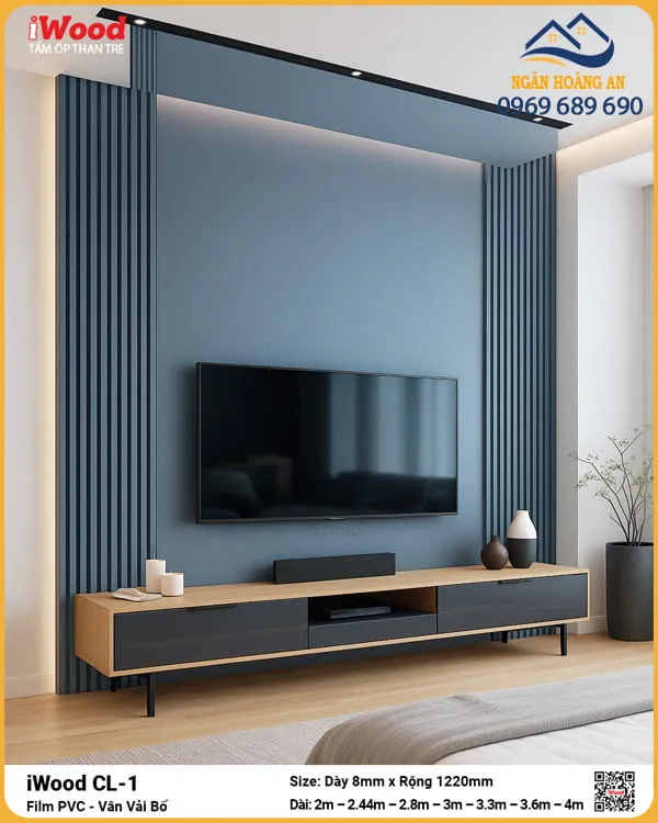 Tấm Ốp Than Tre Đa Năng Vân Vải Bố Ghi Xanh iWood CL-1